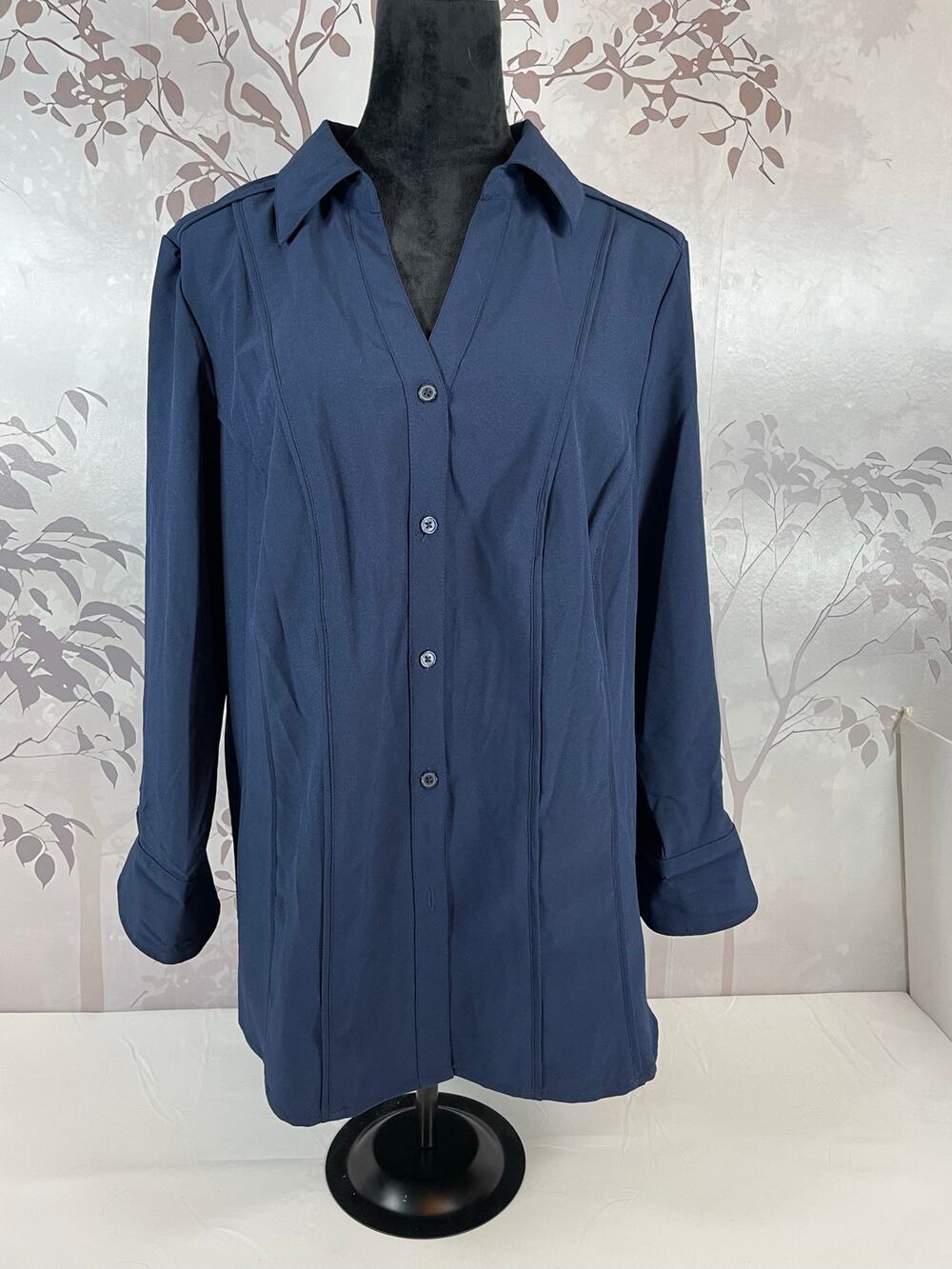 Roz & Ali Dressbarn Navy Blue Button Front Blouse Top 1X NWT Career Work Shirt